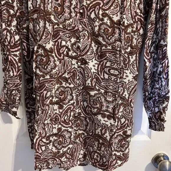 For Love and Lemons Romy Dress Paisley Brown Pink White Ruffle Long Sleeve Mini - Picture 4 of 12